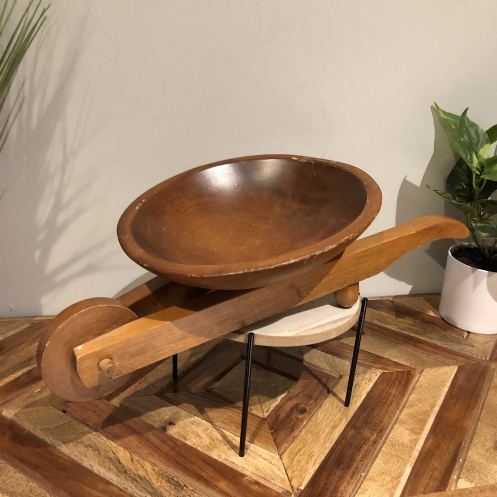 Vintage Mastercraft Wood Wheelbarrow Nut Bowl Decorative Planter Handcrafted